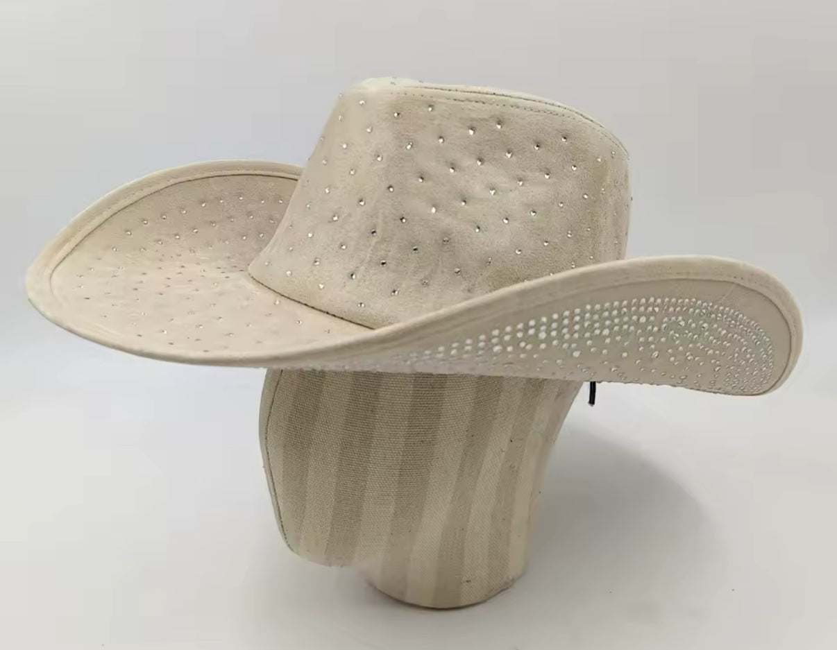 Diamond Embellishment Vegan Suede Cowboy Hat - Adjustable Fedora Style, Unisex, 56-58cm, Ethical & Cruelty-Free, Adjustable Straps Inside-6