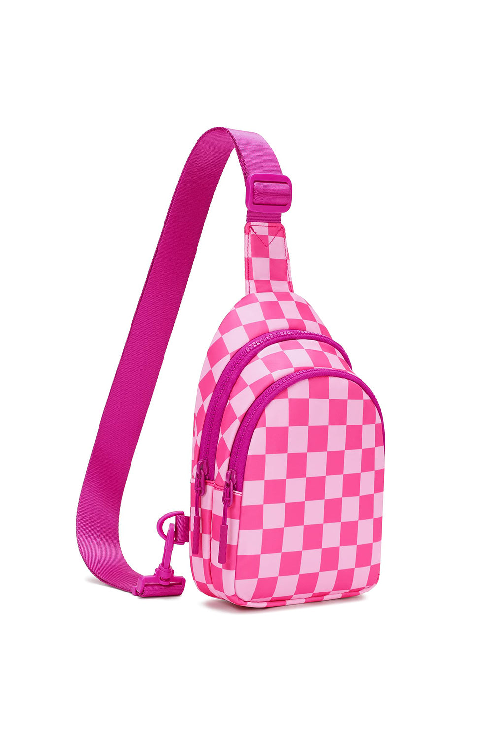 Rose Red Checkered Print Zip Front Crossbody Bag