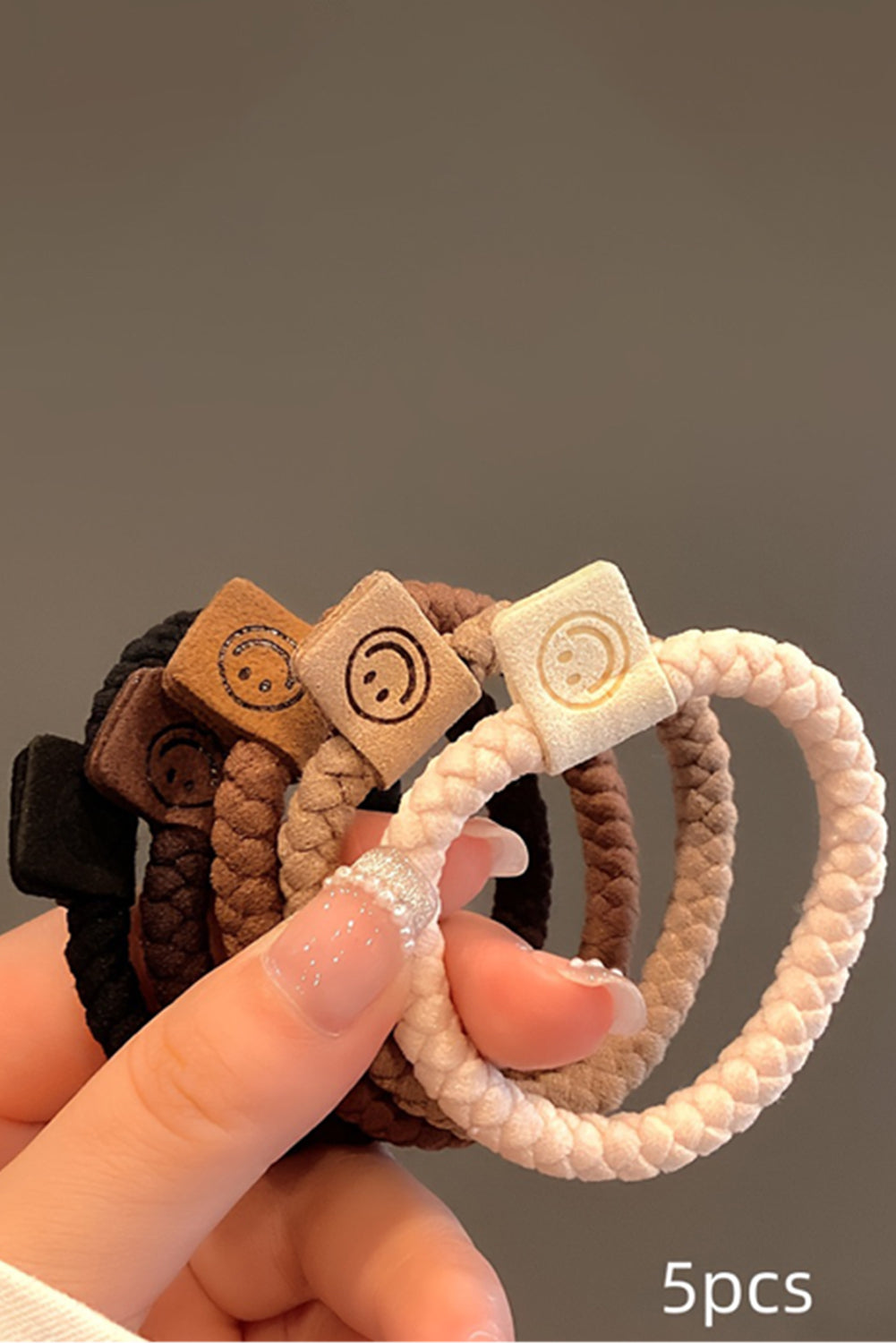 Chestnut 5Pcs Smile Face Decor Braided Hair Tie