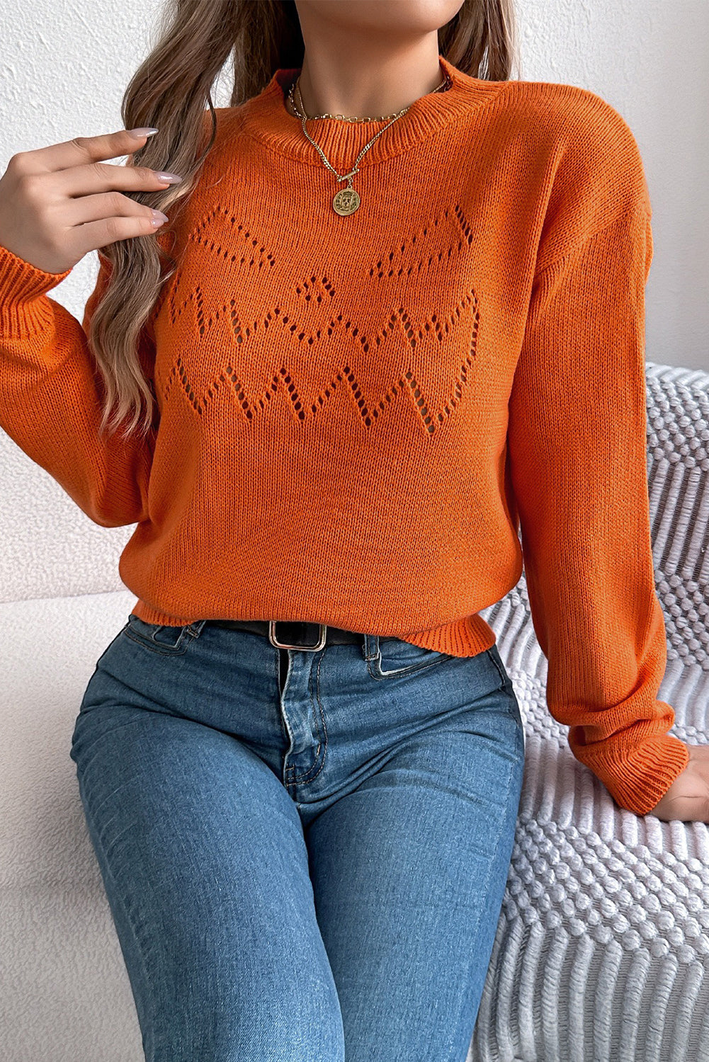 Flamingo Halloween Hollow Long Sleeve Pullover Sweater