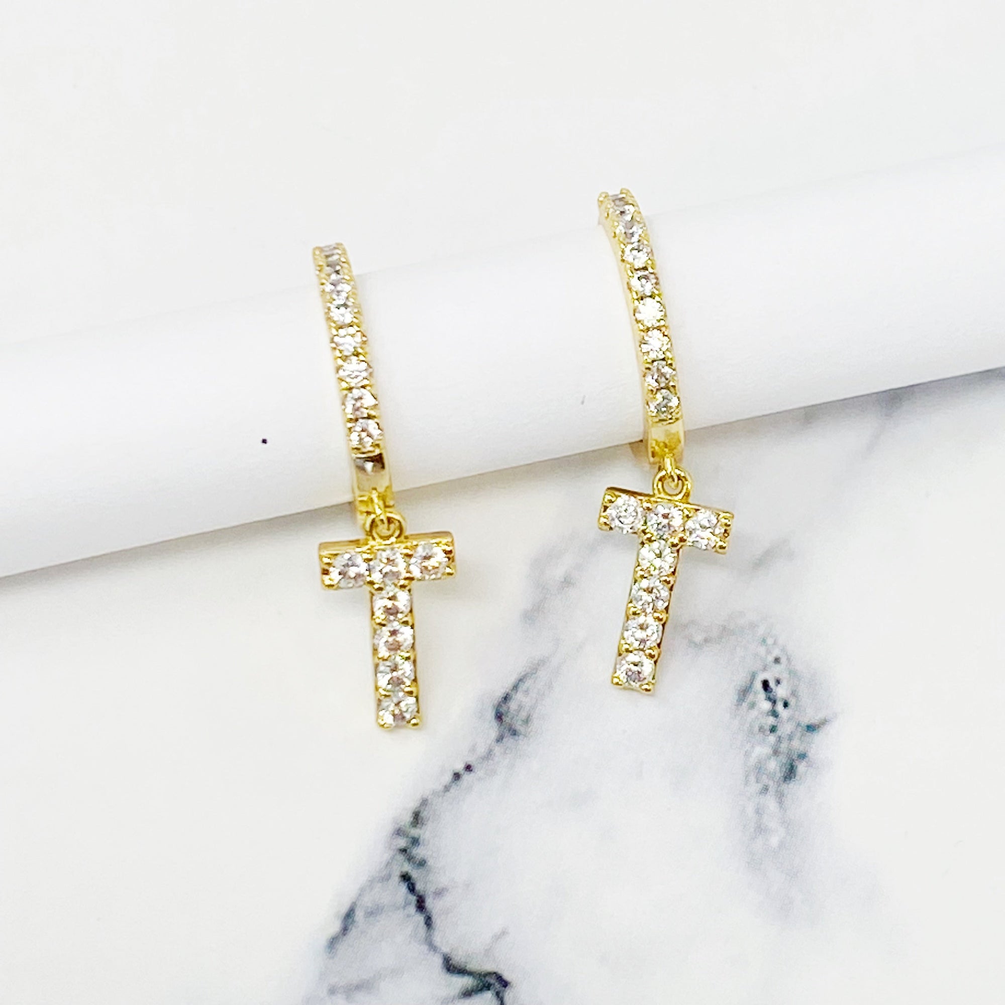 Crystal Initial Drop Earrings-18