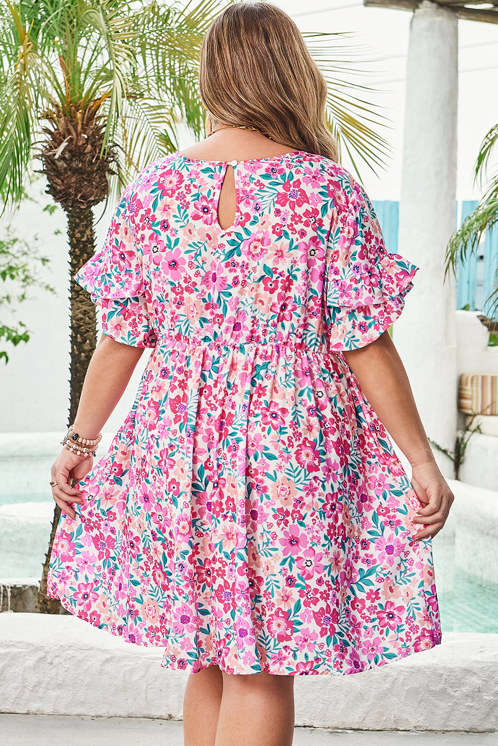 Talia Plus Size Floral Short Sleeve Flare Dress-1