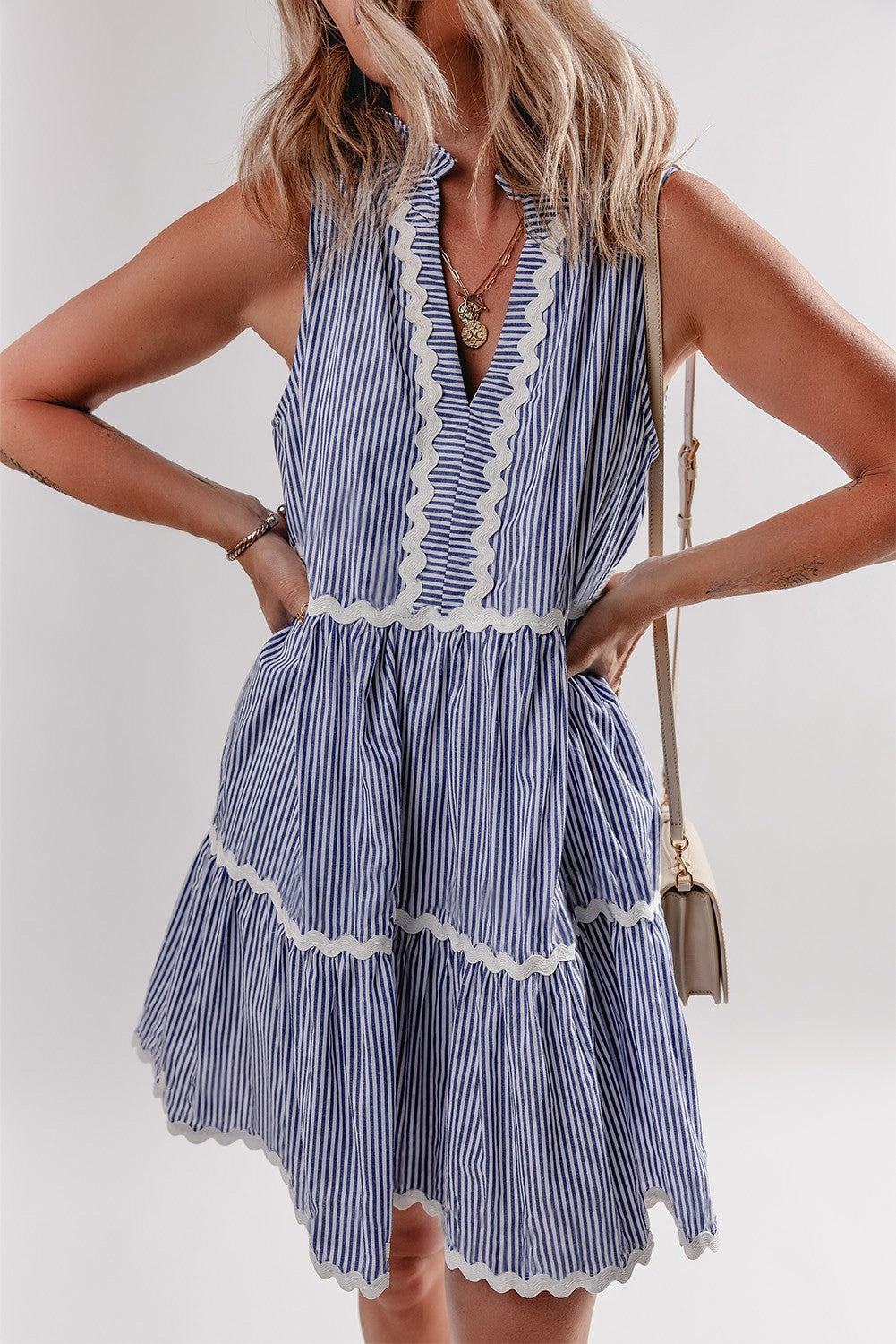 Macie Sleeveless Notched V Neck Ric Rac Dress-3