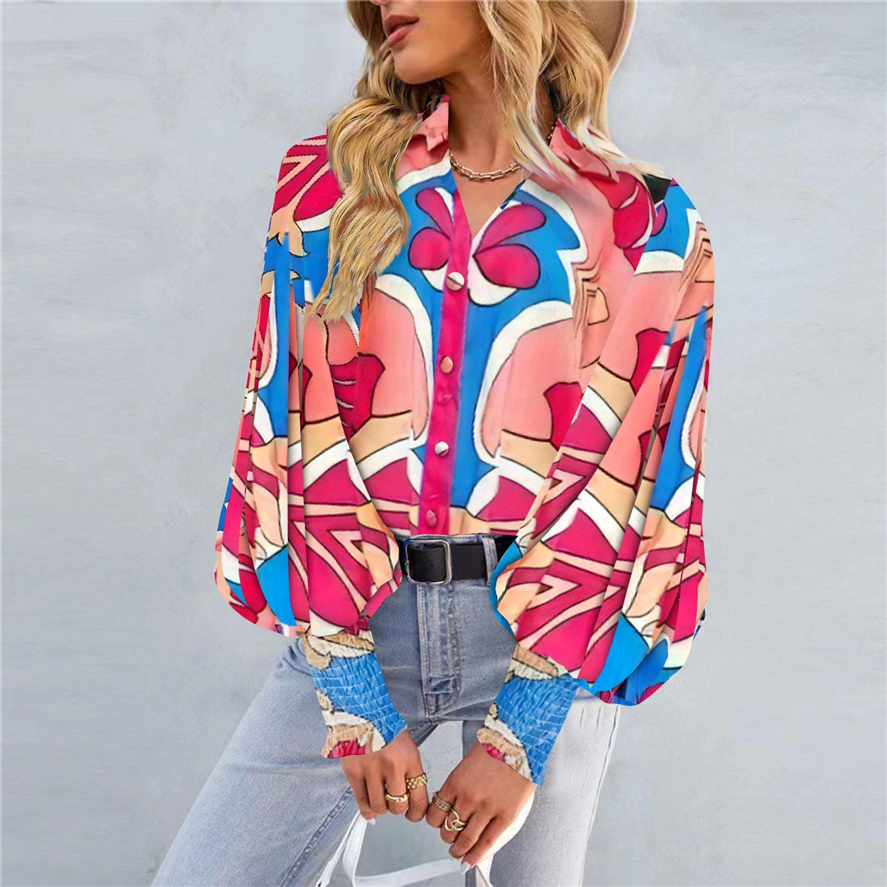 Boho Printed Lantern Sleeve Top – Relaxed Fit Casual Shirt for Country Girls