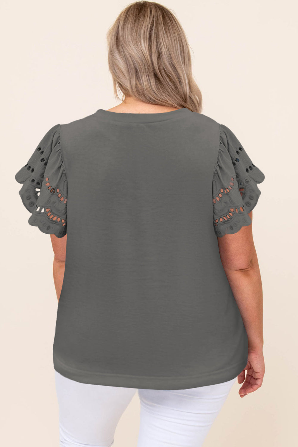 Gray Plus Size Flutter Sleeve Top