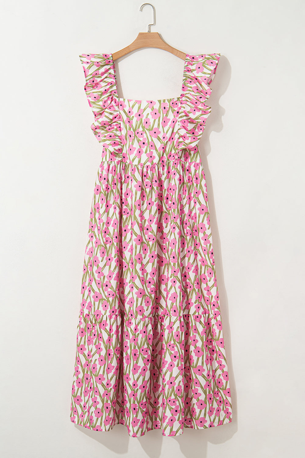 Pink Plus Size Ruffle High Waist Floral Maxi Dress