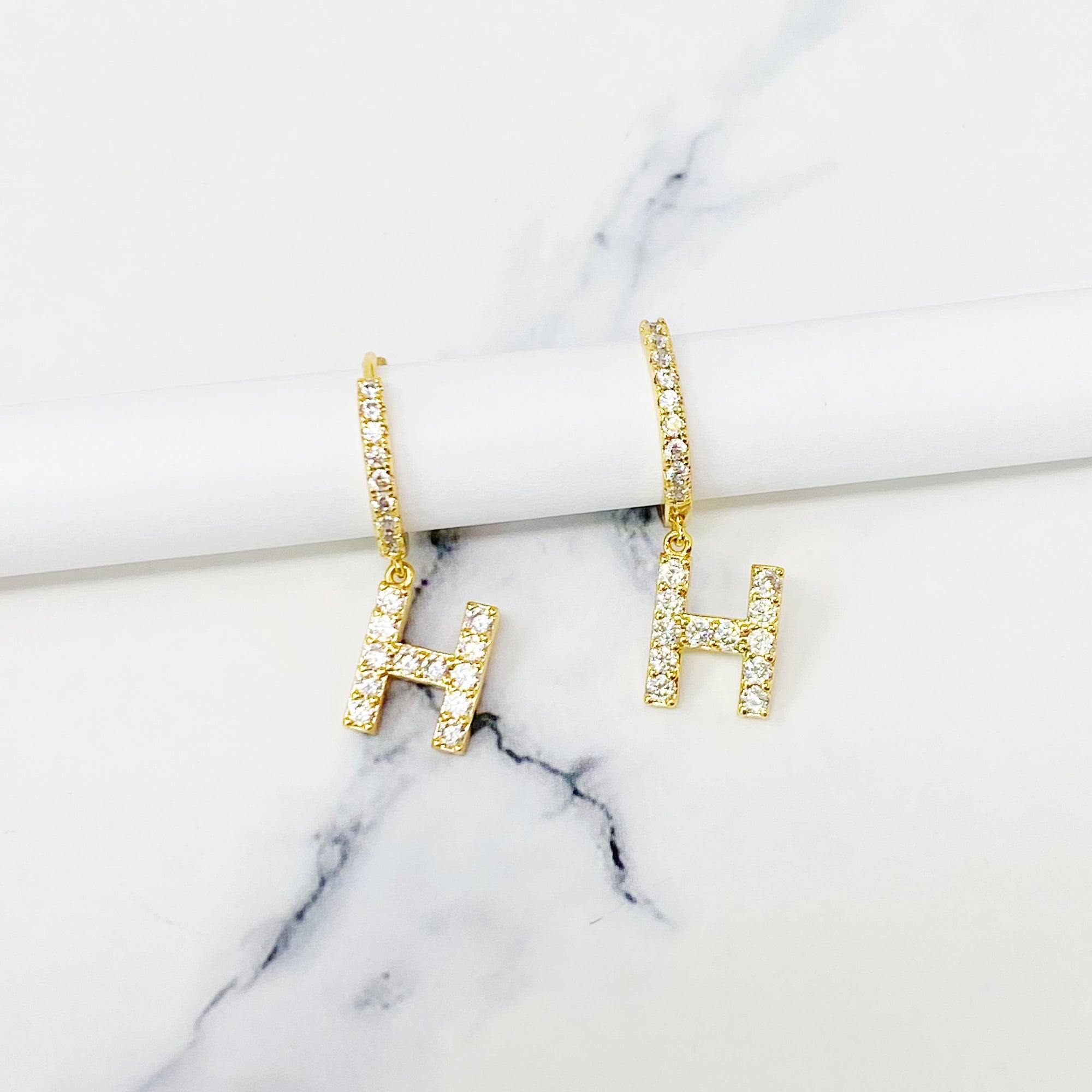 Crystal Initial Drop Earrings-11