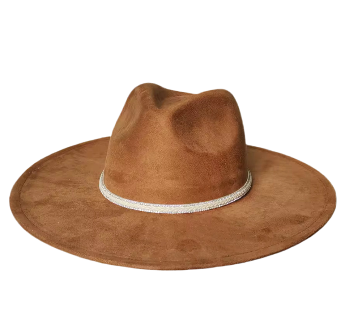 Dazzleme Suede Wide Brim Fedora Hat - Vegan Suede Material, Adjustable Straps, 10cm Brim, 12cm Height, Unisex Fashion Accessory-2