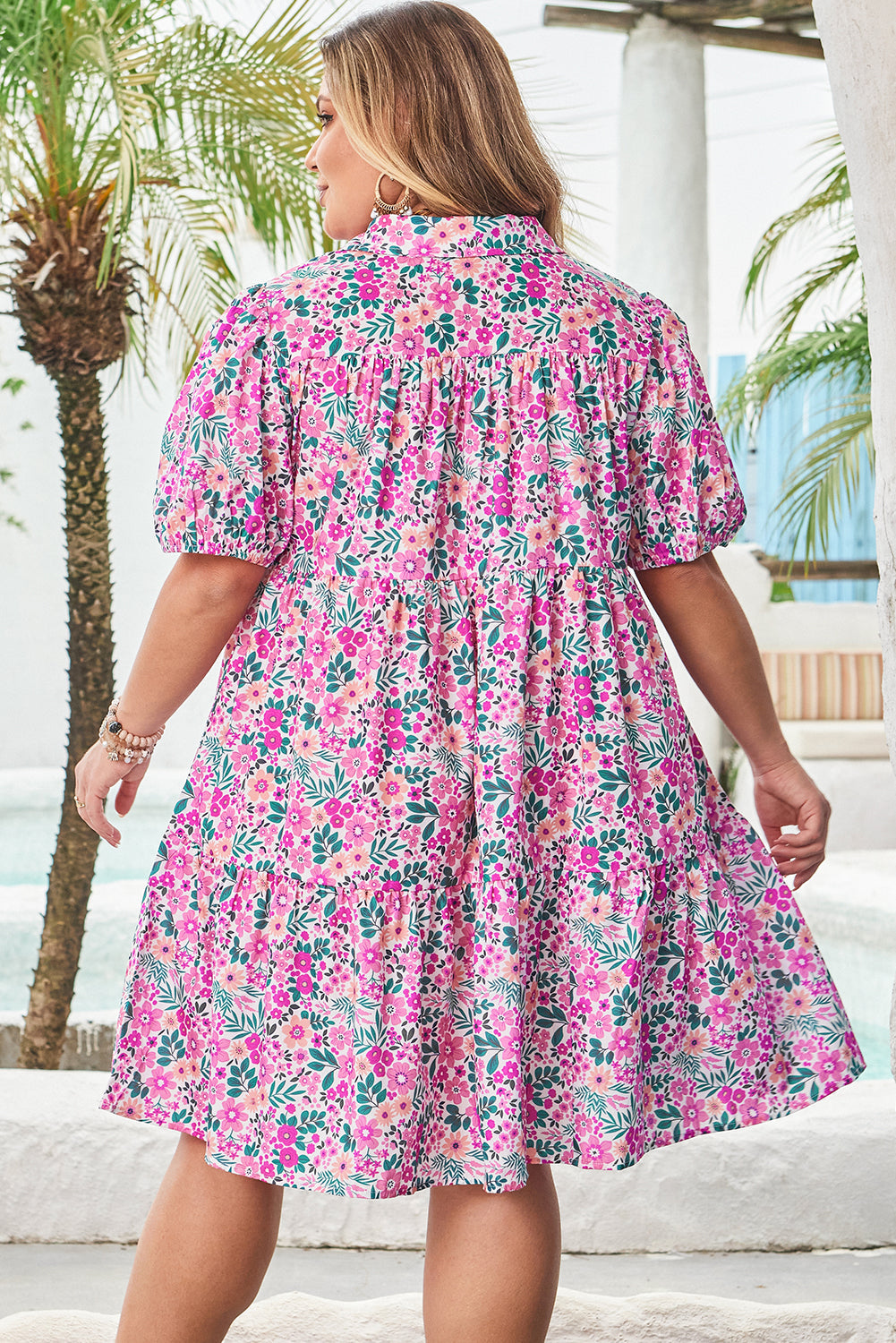 Mariana Plus Size Floral Puff Sleeve A-line Dress-1