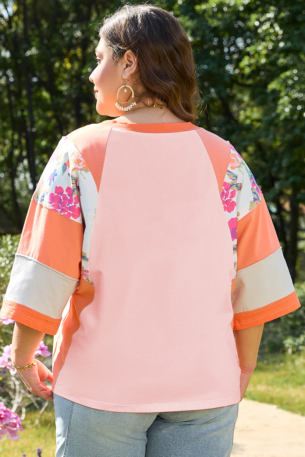 Selah Plus Size Floral Raglan Half Sleeve Top-1