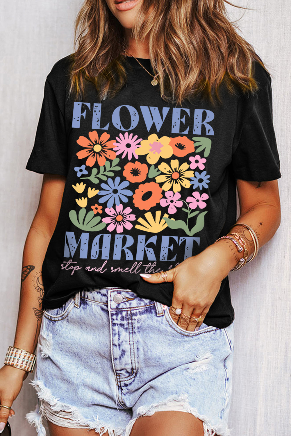 Black FLOWER MARKET Cotton Blend T Shirt