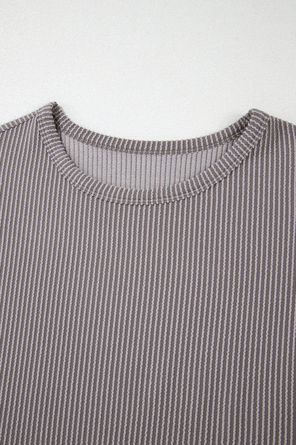 Gray Twisted Ribbed Textured Plain T Shirt