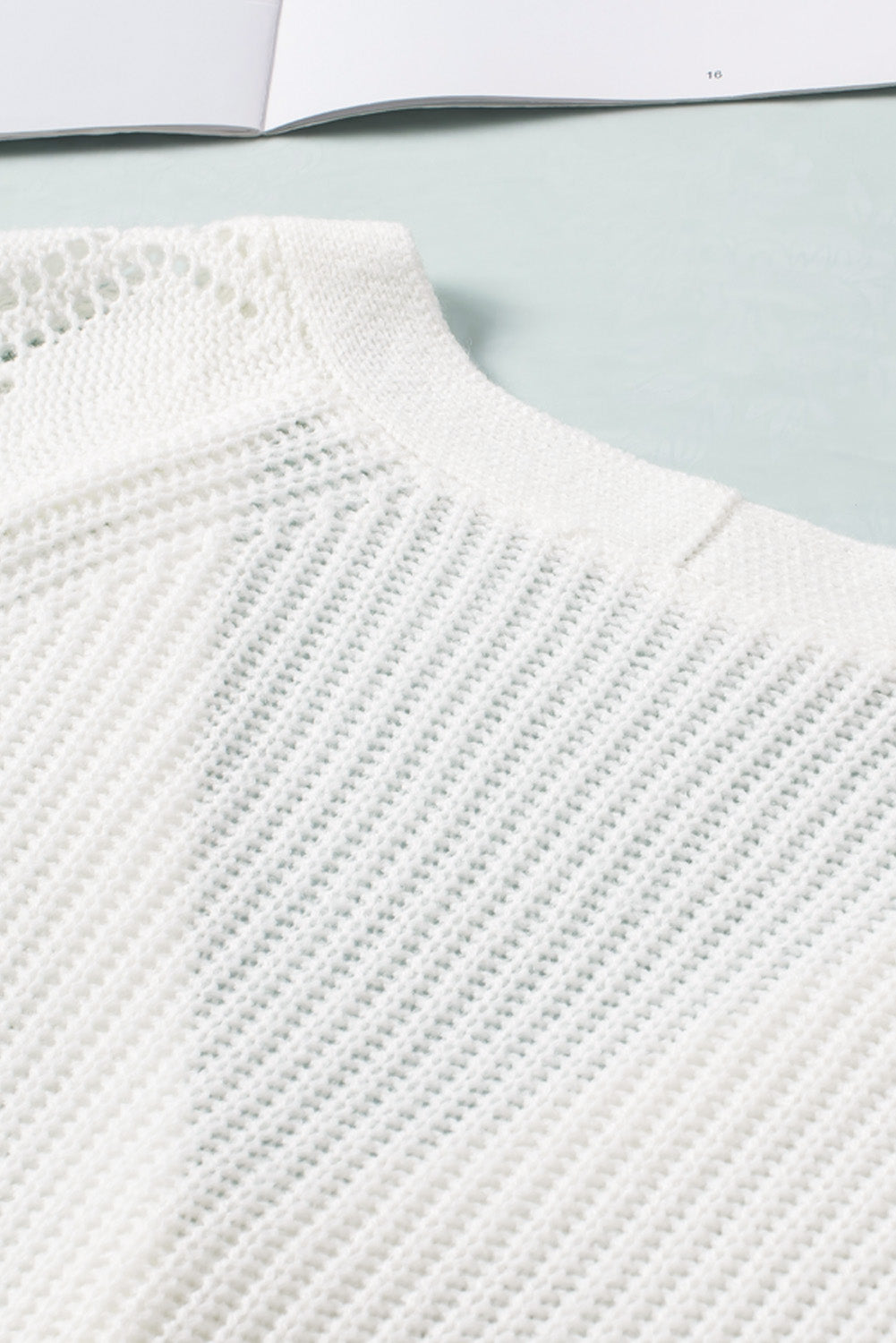 White V Neck Button Bishop Sleeve Knit Cardigan