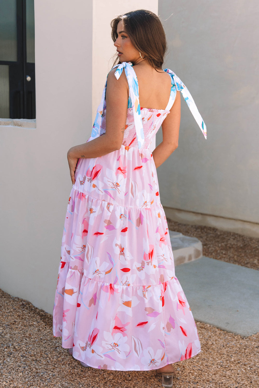 Flora Floral Knotted Shoulder Smocked Maxi Dress-1