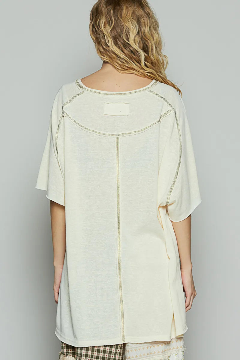 Contrast Stitching Half Sleeve Oversized T-Shirt
