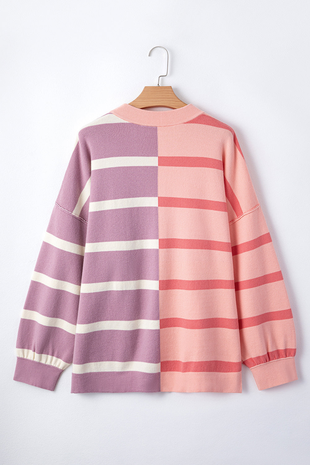 Pink Striped Patchwork Drop Shoulder Sweater