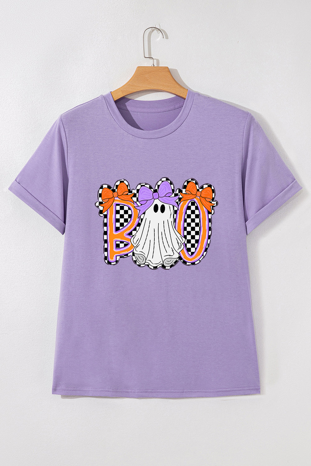 Wisteria Boo Checkered Ghost Crewneck Graphic Tee