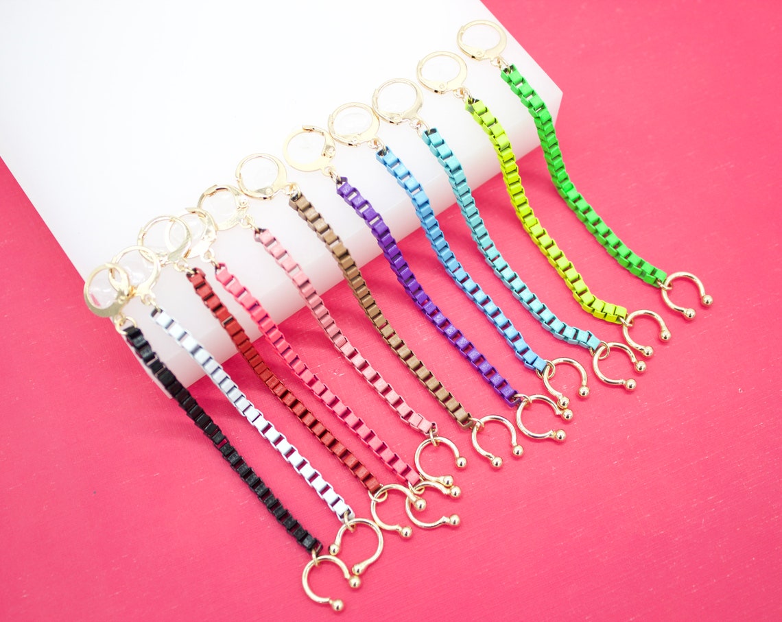 Gold Filled Enamel Box Chain Earring Ear Cuff Earrings (L190)-0