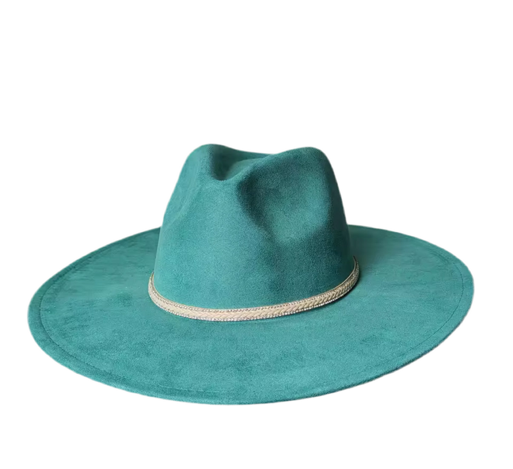 Dazzleme Suede Wide Brim Fedora Hat - Vegan Suede Material, Adjustable Straps, 10cm Brim, 12cm Height, Unisex Fashion Accessory-1