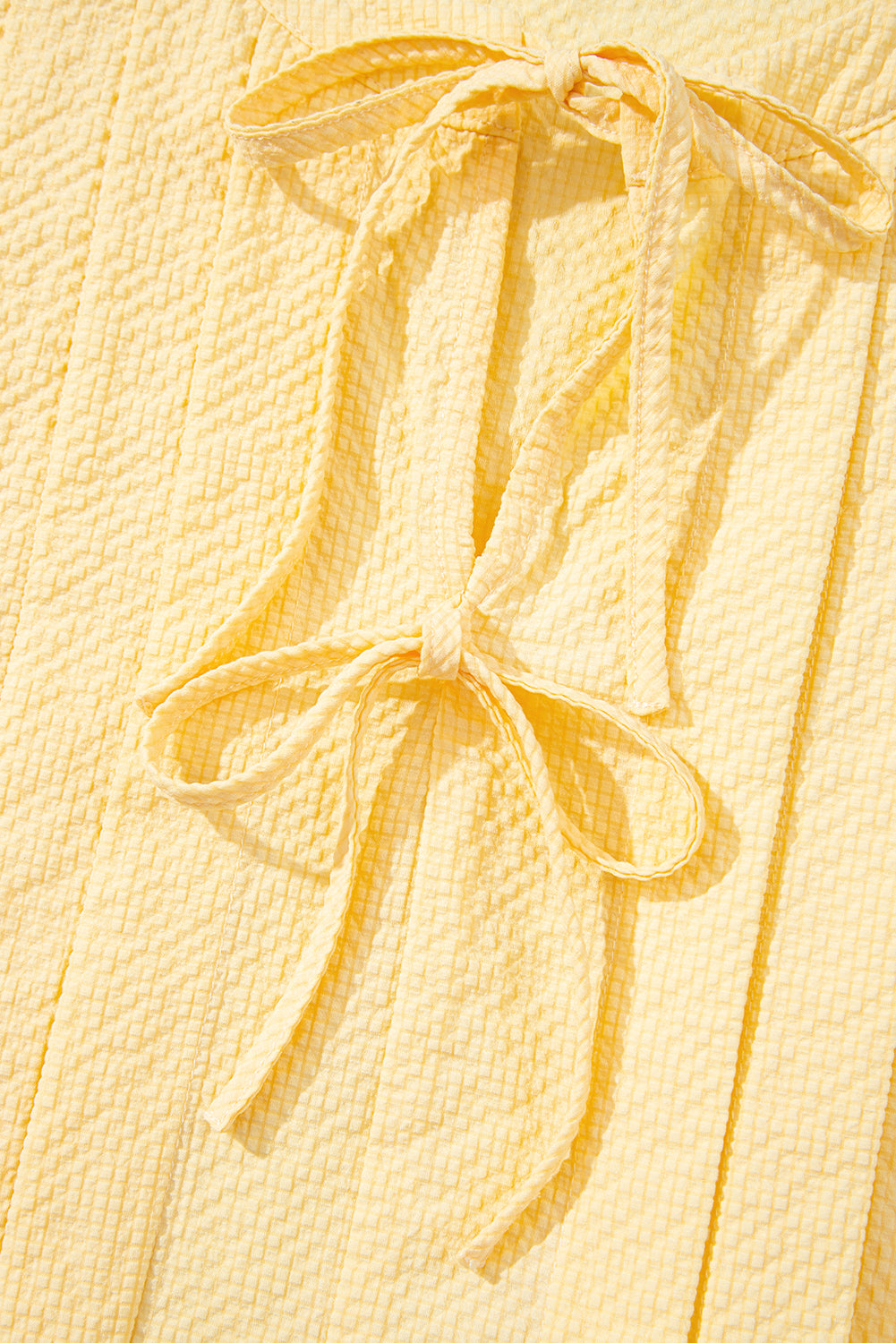 Yellow Cream Bow Tie Notched Neck Pleated Sleeveless Top