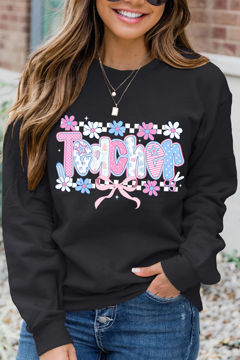 Black Custom Teacher Graphic Sweatshirt