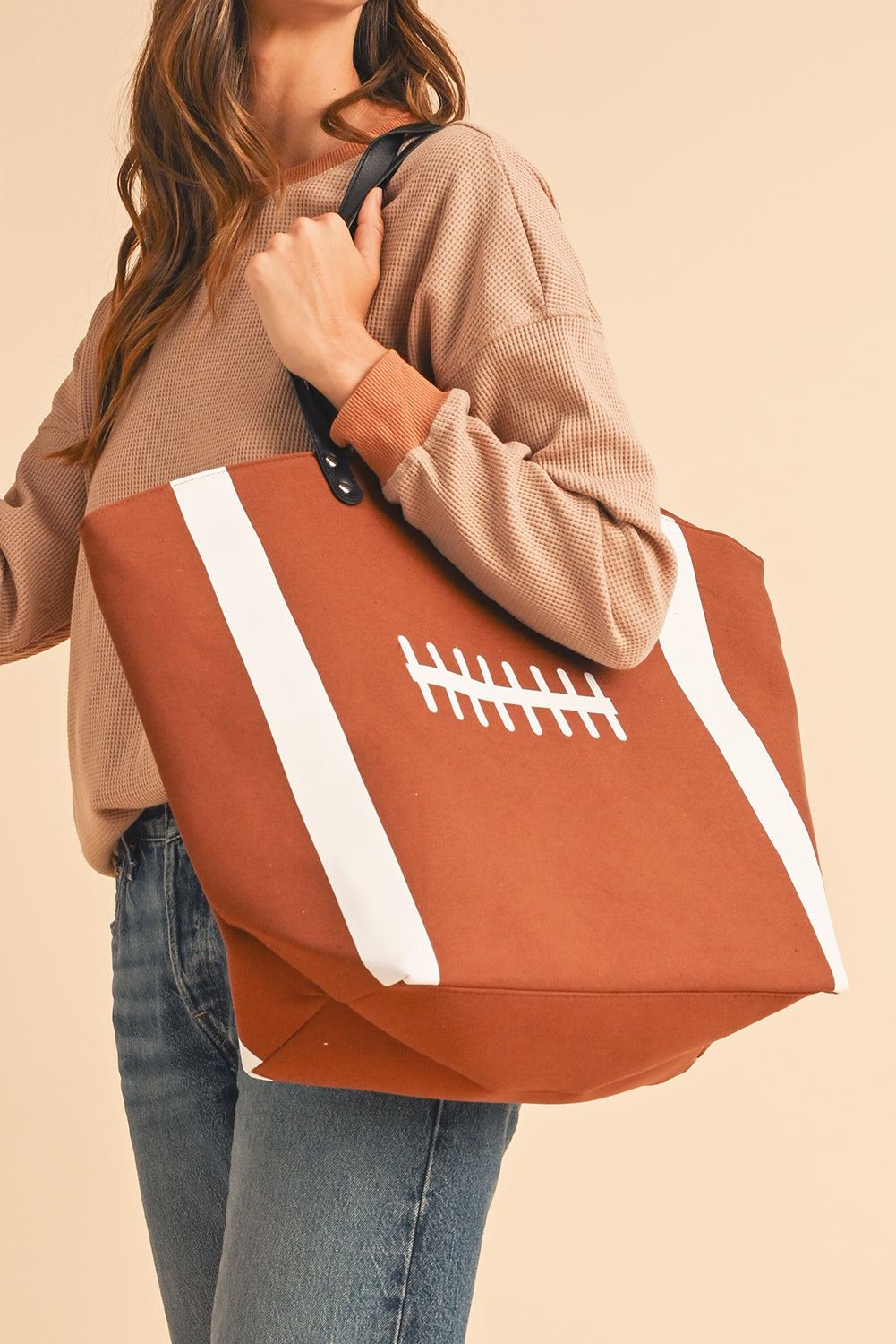 Chestnut Foootball Pattern Canvas Large Tote Bag