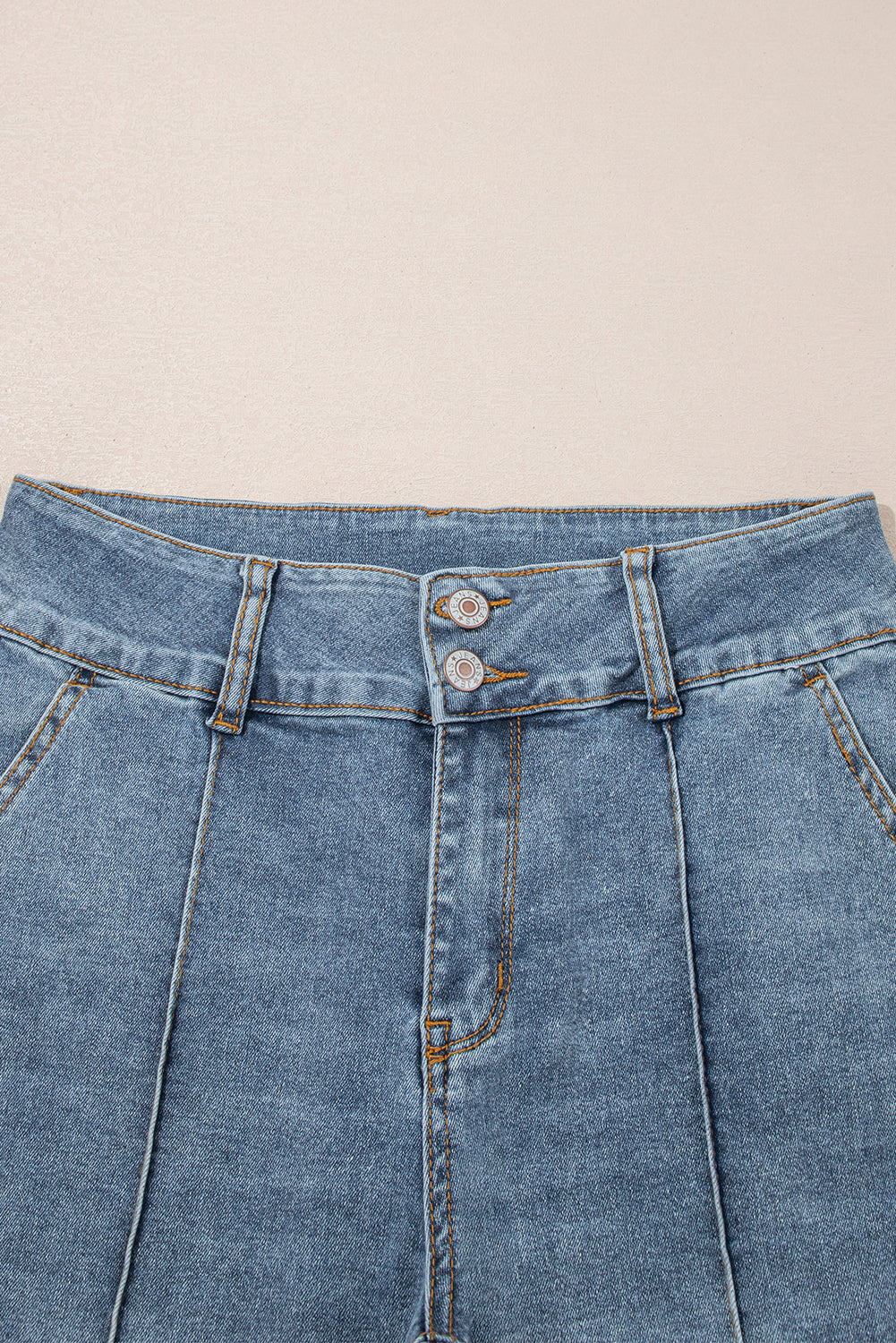 Dusk Blue Buttoned High Waist Piping Trim Flared Jeans