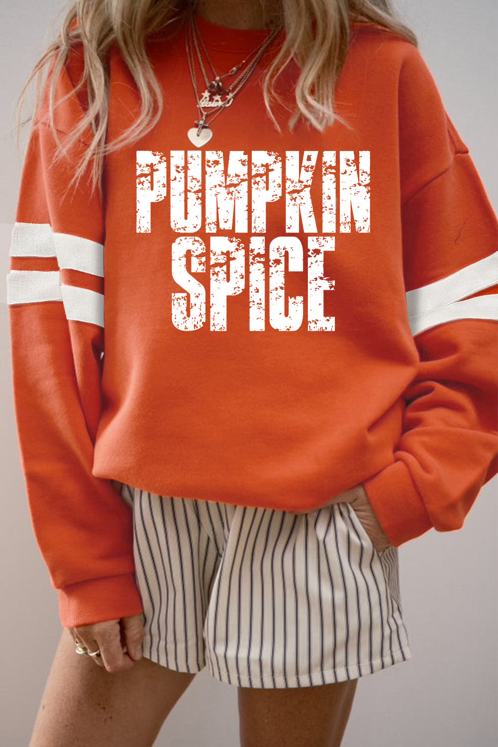 Orange PUMPKIN SPICE Graphic Varsity Casual Sweatshirt