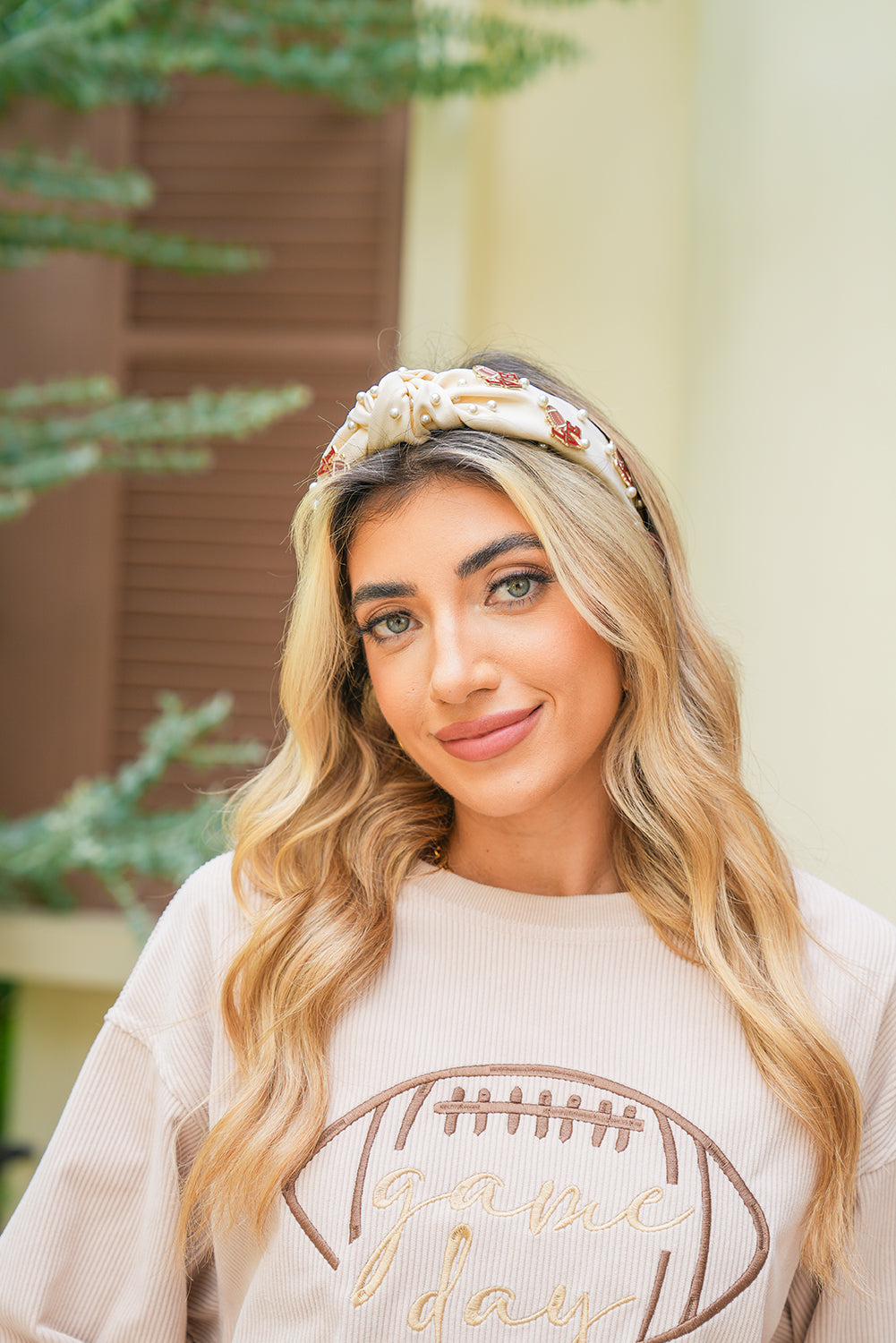 White Game Day Love Pearl Headband