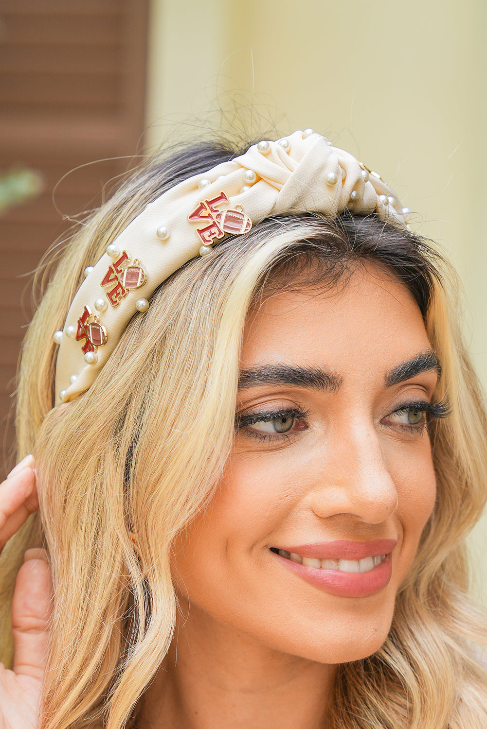 White Game Day Love Pearl Headband