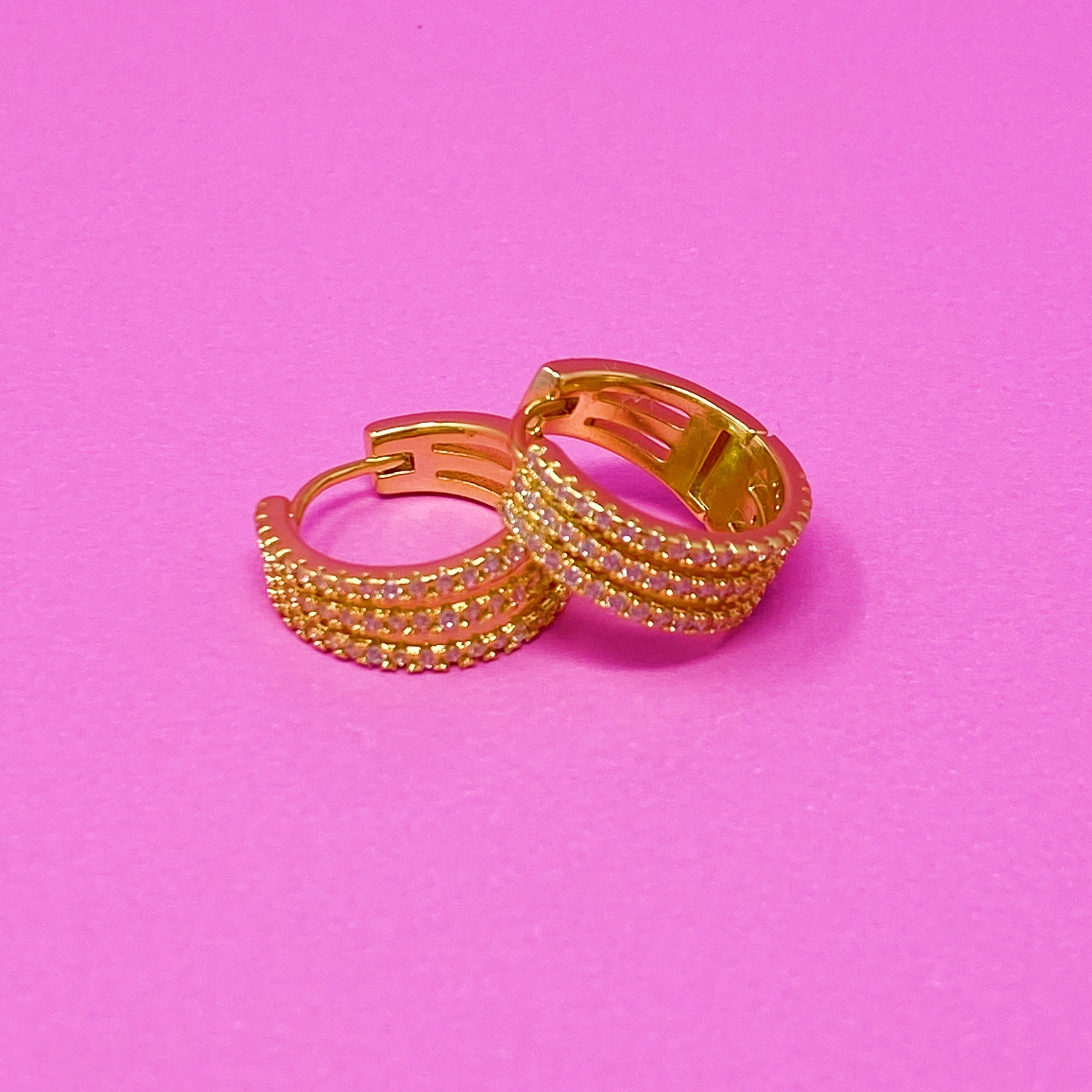 Triple Shine Huggie Earrings-4