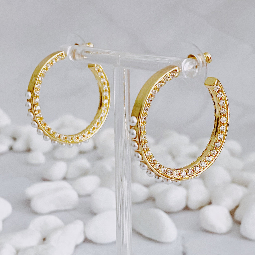 Classy Lady Pearl Hoop Earrings-0