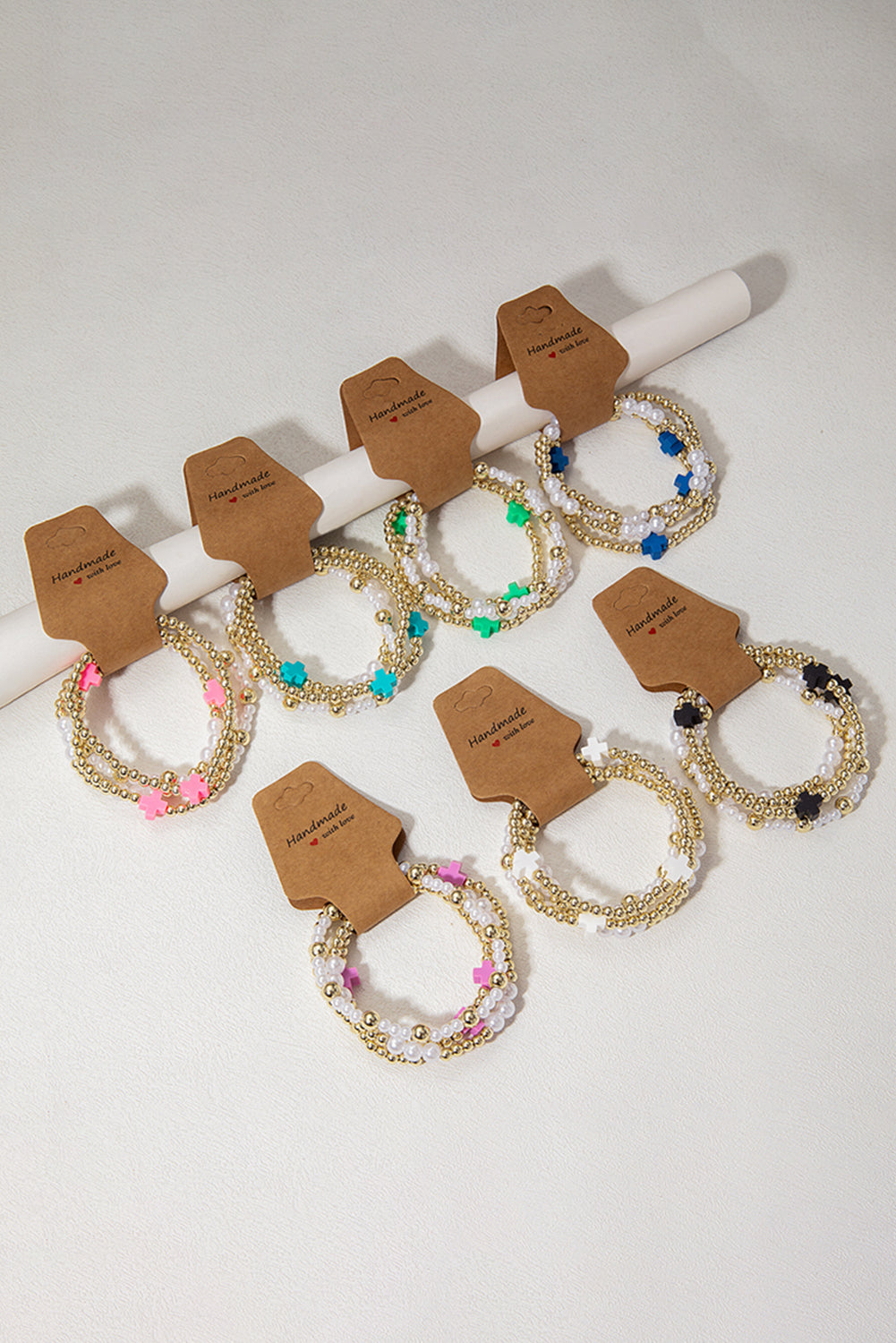 White Cross Beaded Bracelet Set