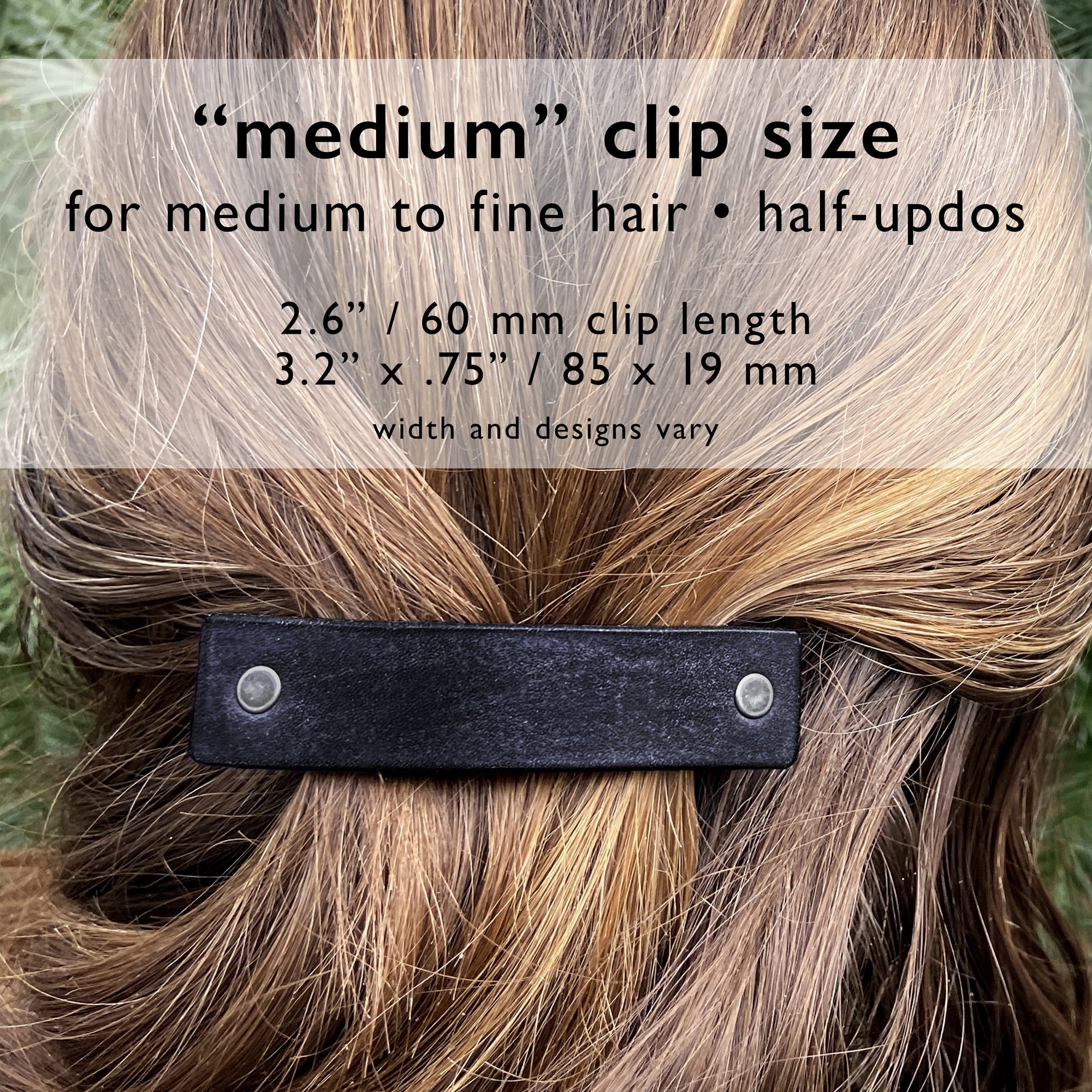 Black Leather & Decorative Brass Stud Barrette-6