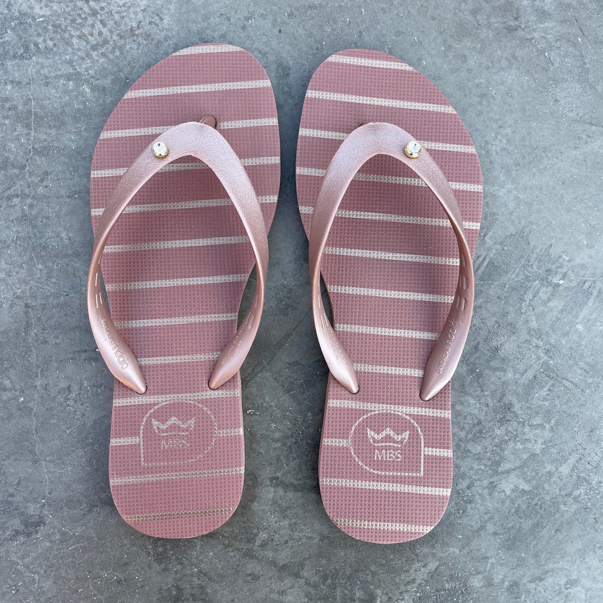 Nude and Striped Gold Flip Flops-0