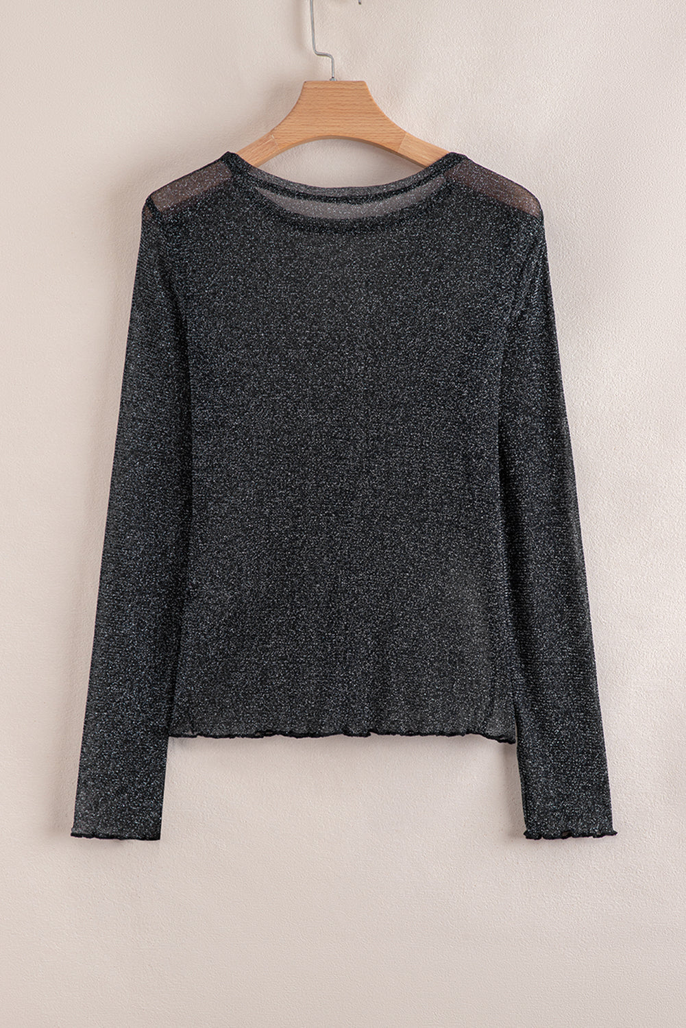 Black Metallic Glitter Mesh Long Sleeve Top