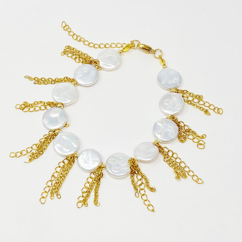 Chain Fringe Shell Pearl Bracelet-0