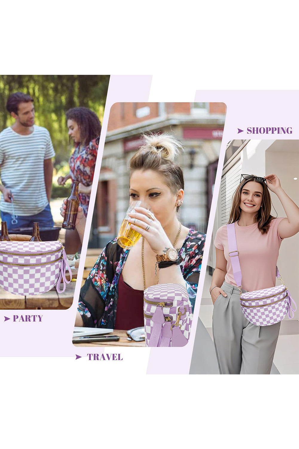 Phalaenopsis Checkered Print Wide Strap Large Crossbody Bag