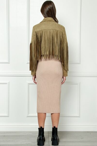Veveret Suede Fringe Long Sleeve Moto Jacket-4
