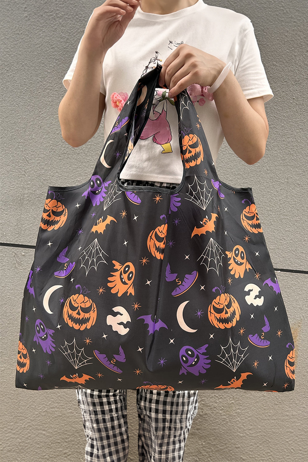 Black Goth Halloween Pumpkin Large Capacity Foldable Tote Bag