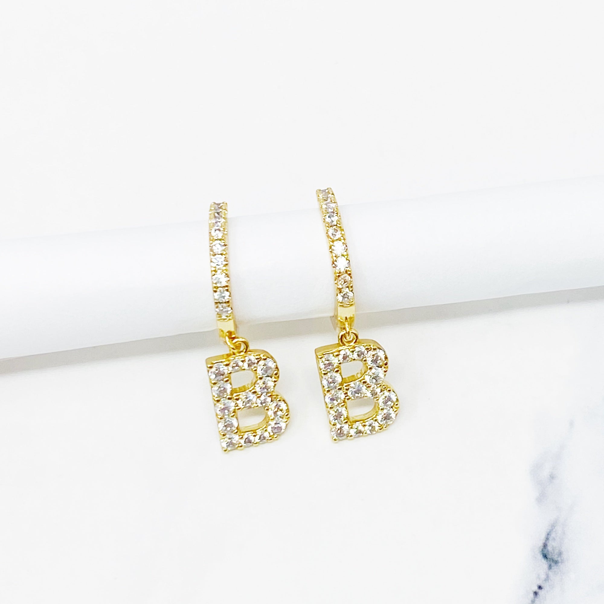 Crystal Initial Drop Earrings-6