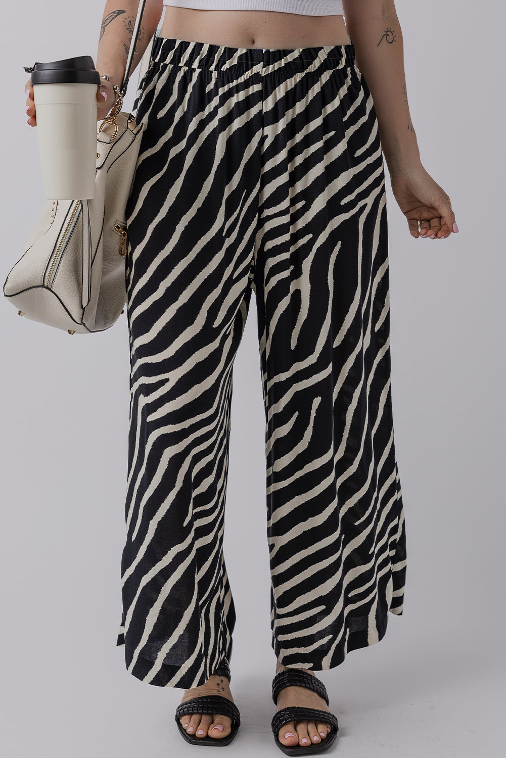 Black Zebra Striped Summer Wide Leg Pants