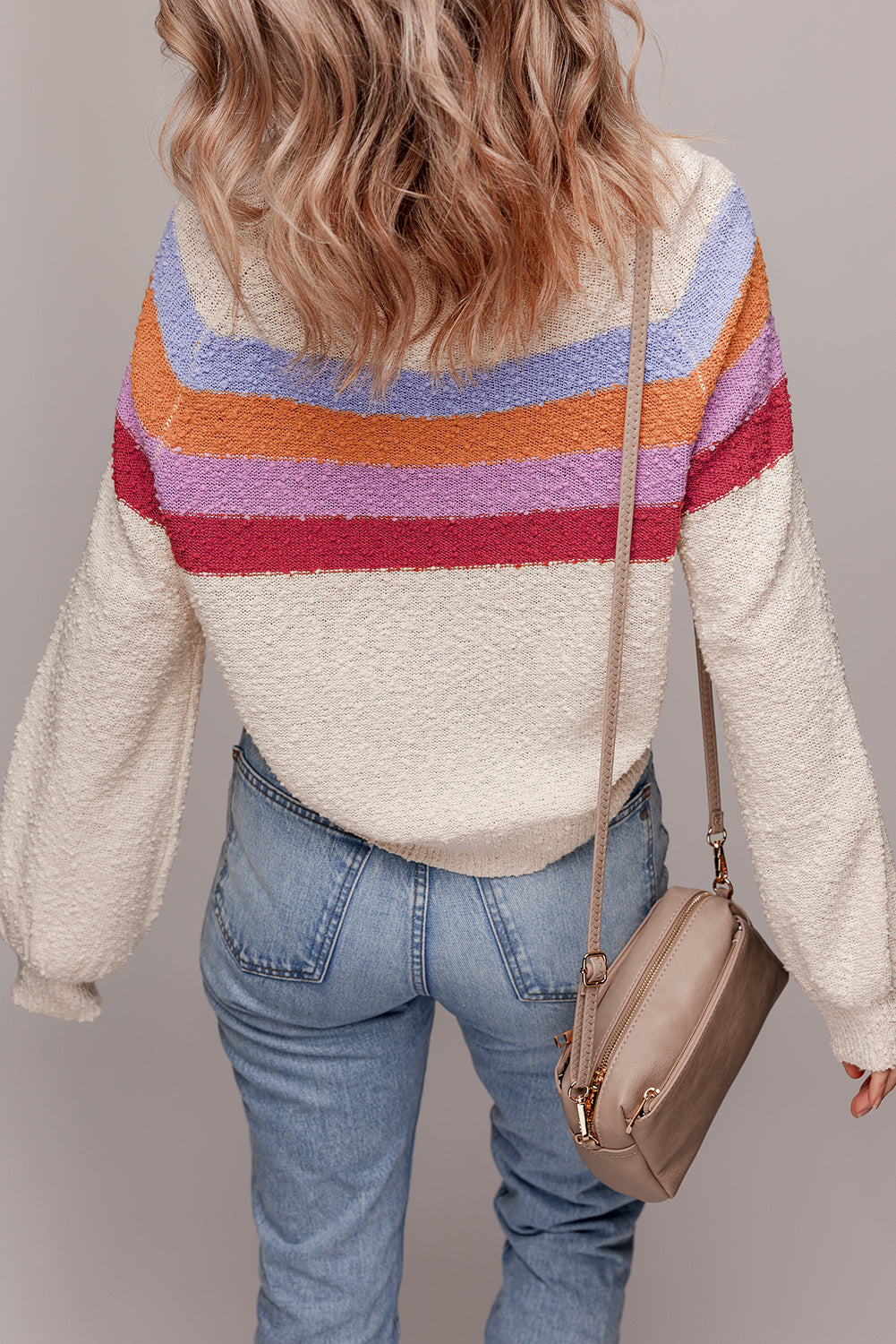 Jet Stream Striped Colorblock Drop Shoulder Textured Sweater
