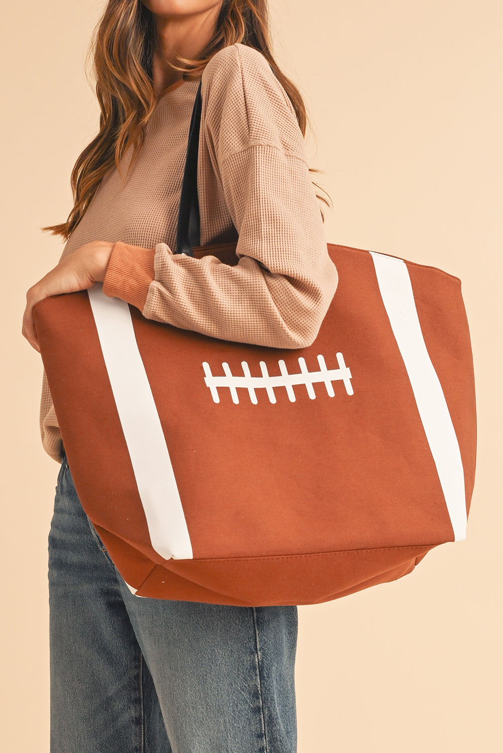 Chestnut Foootball Pattern Canvas Large Tote Bag