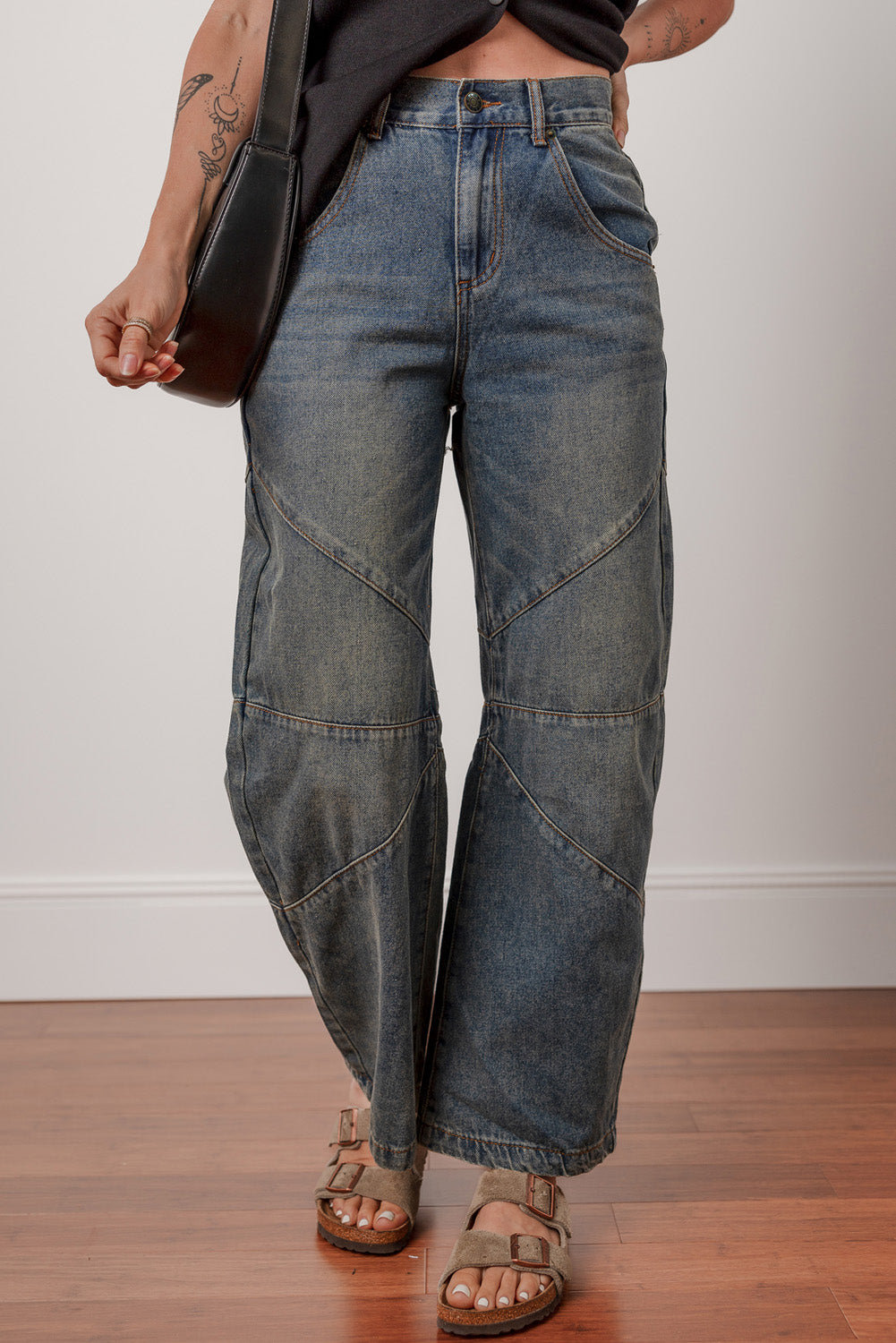 Sail Blue Criss Cross Straight Leg High Waist Jeans