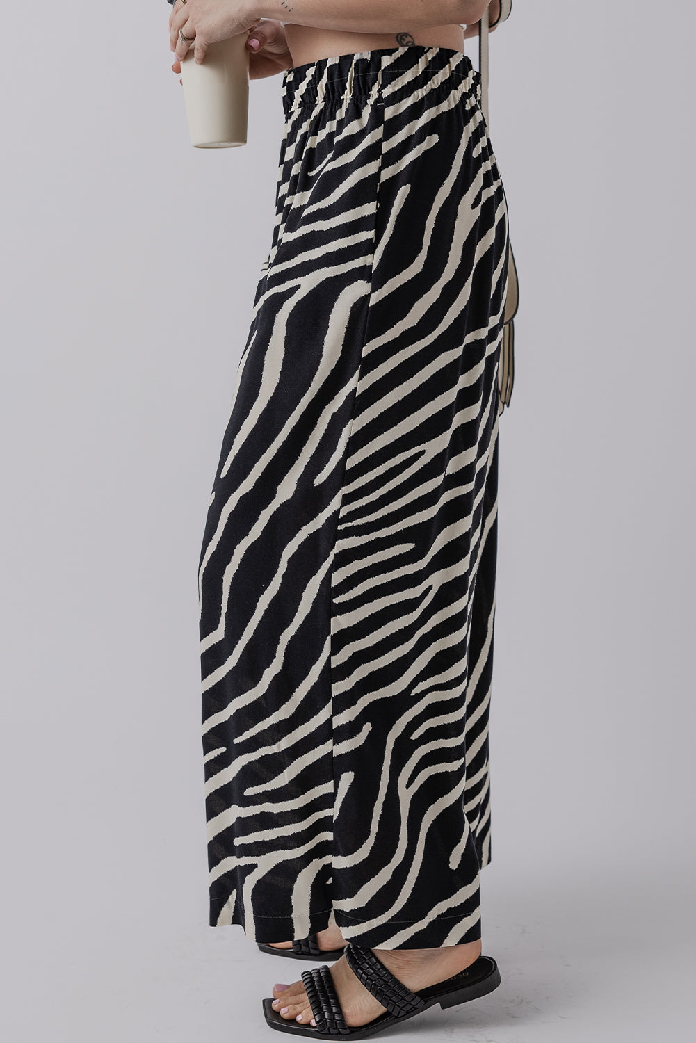 Black Zebra Striped Summer Wide Leg Pants