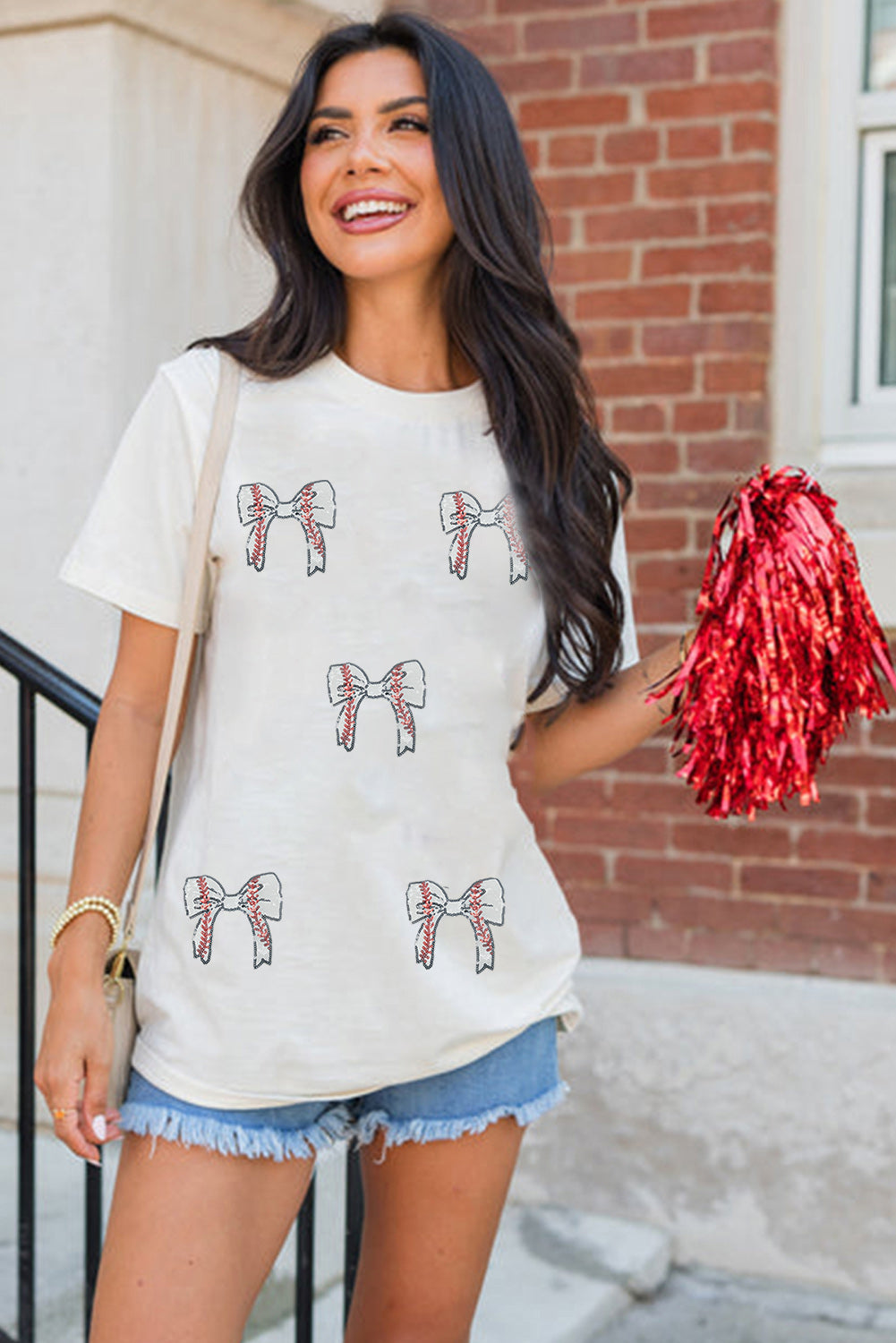 White Game Day Bow Graphic Crewneck T Shirt