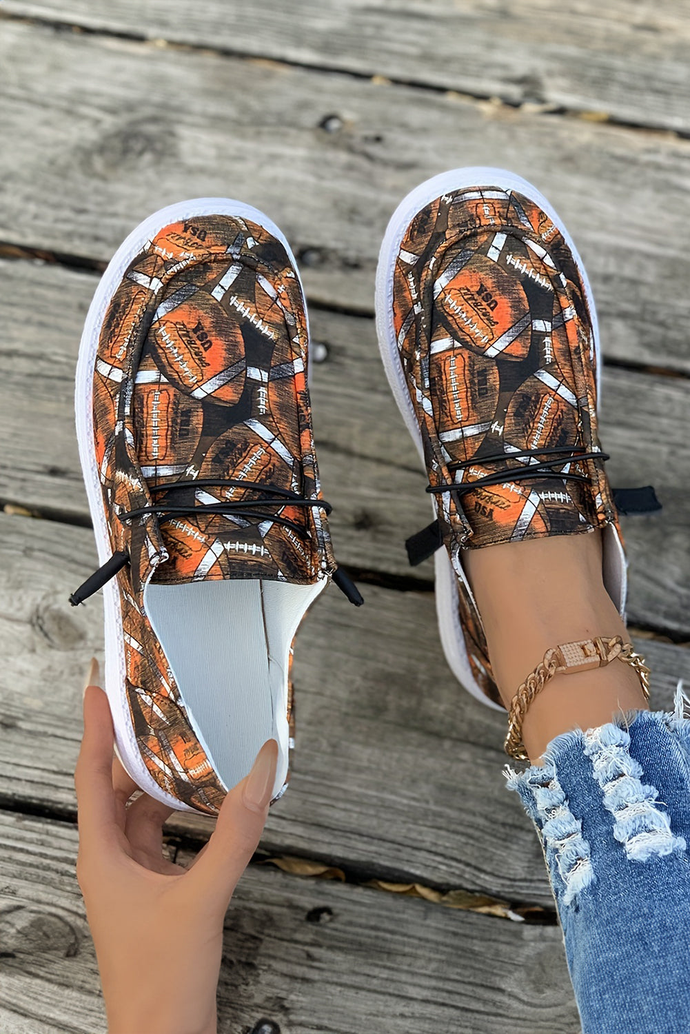 Coffee Football Print Slip On Sneakers