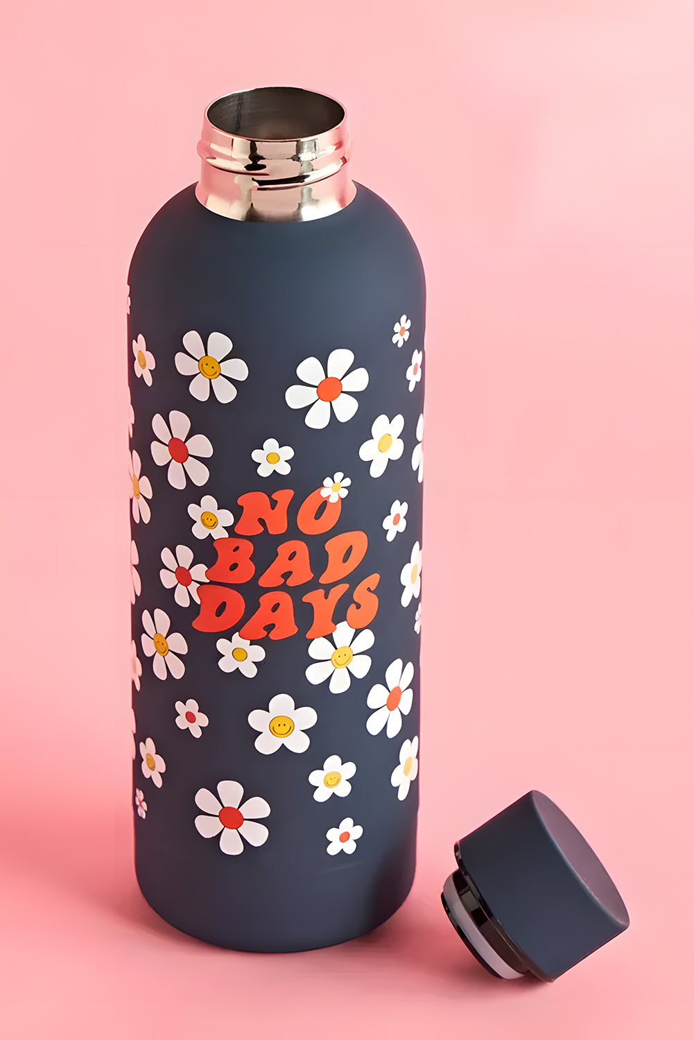 Navy Blue Floral No Bad Days Stainless Steel Water Bottle