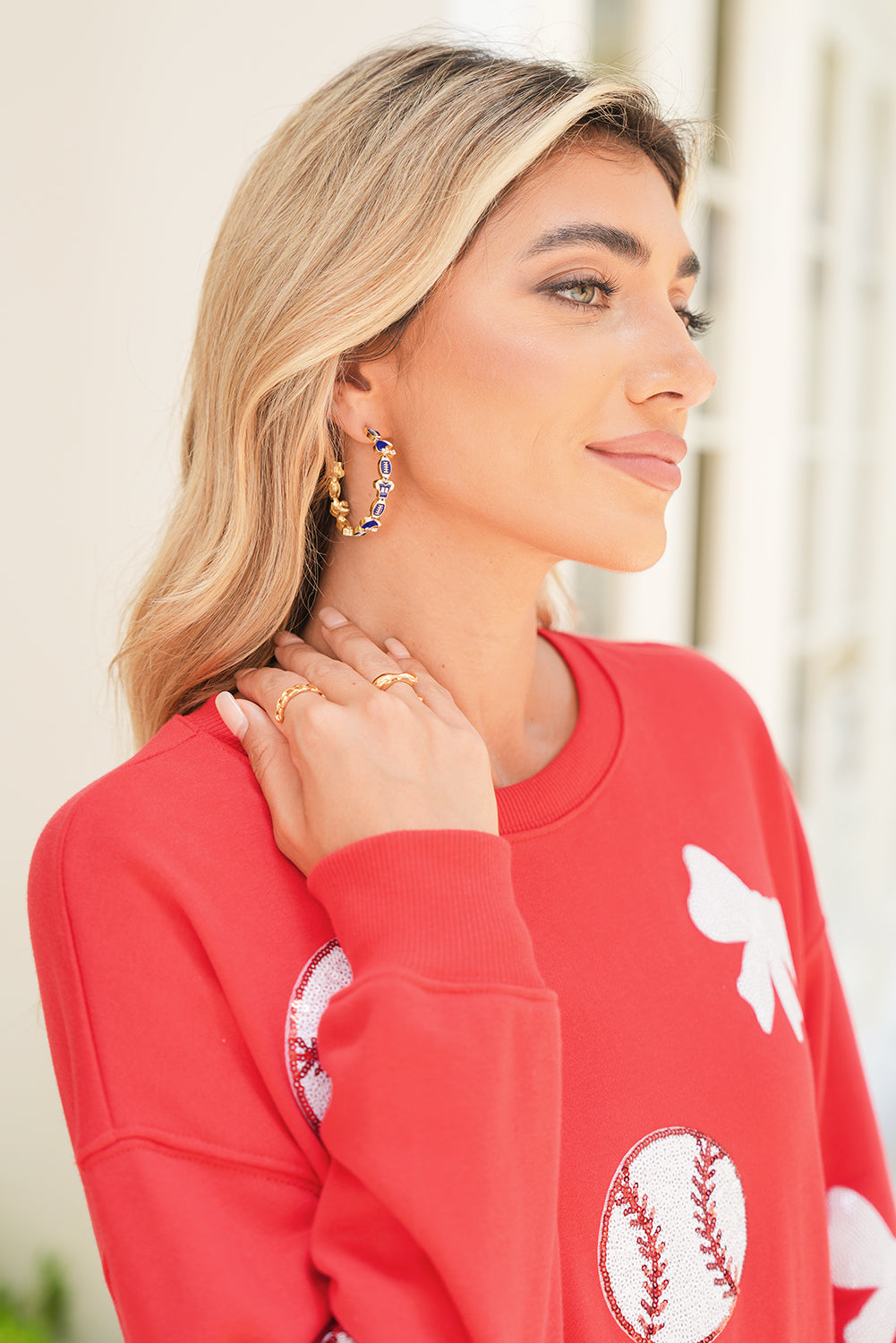 Dark Blue Game Day Hoop Earrings